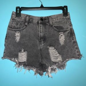 Gray Distressed Denim Shorts